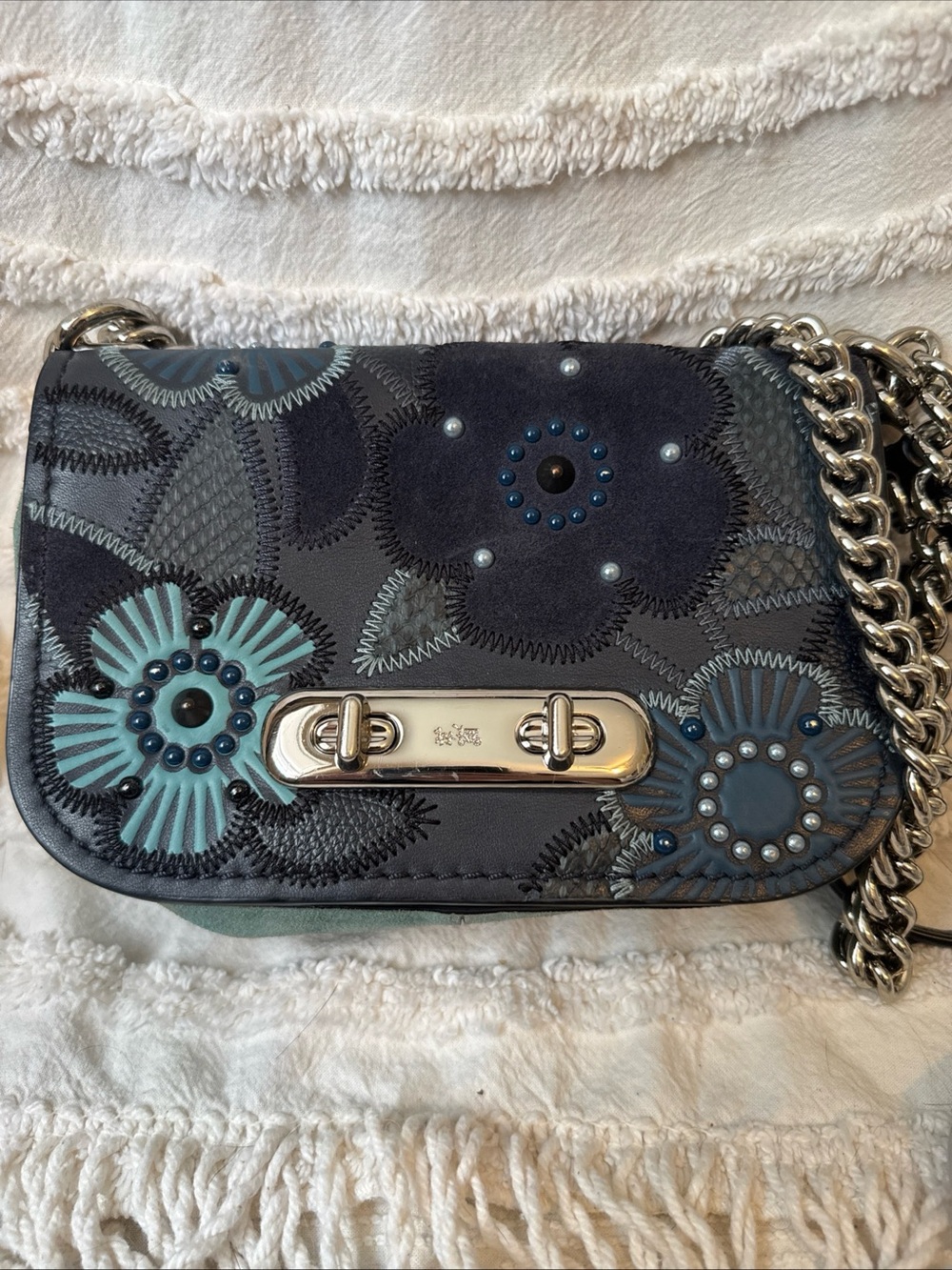 Coach Swagger Tea Rose Crossbody — Navy & Teal